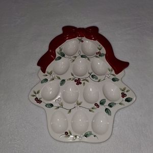 Pfaltzgraff Winterberry Christmas Sculpted Stoneware Deviled Egg Plate